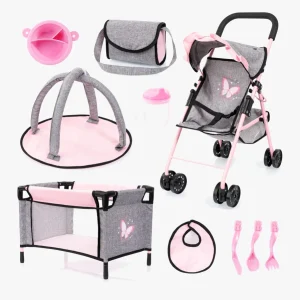 Bayer Design 10-i-1 Dockvagn Set, Grå/Rosa