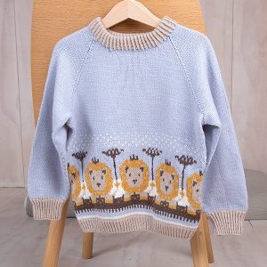 Stickad tröja Lejon på savannen – garnpaket i Bluum Soft Merino Ull