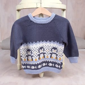 Stickad tröja Pingviner på isen – garnpaket i Bluum Soft Merino Ull