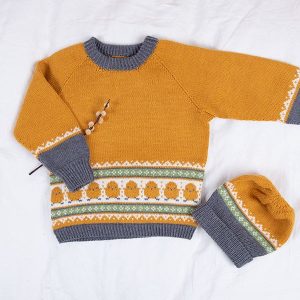 Stickat set Kyckling tröja med mössa – garnpaket i Bluum Soft Merino Ull