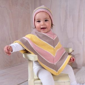 Stickat set Poncho och mössa Sockervadd – garnpaket i Bluum Soft Merino Ull