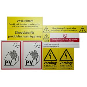 Märkskyltar / Varselmärkning Solcellsanläggning On-Grid