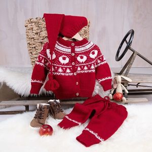 Stickat set Lammet kofta, byxa och tomteluva – garnpaket i Bluum Pure Eco Baby Wool