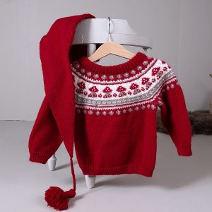 Stickat set Svamp-tröja med tomteluva – garnpaket i Bluum Pure Eco Baby Wool