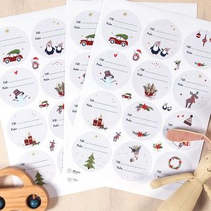 Julklappsetiketter med juliga motiv
